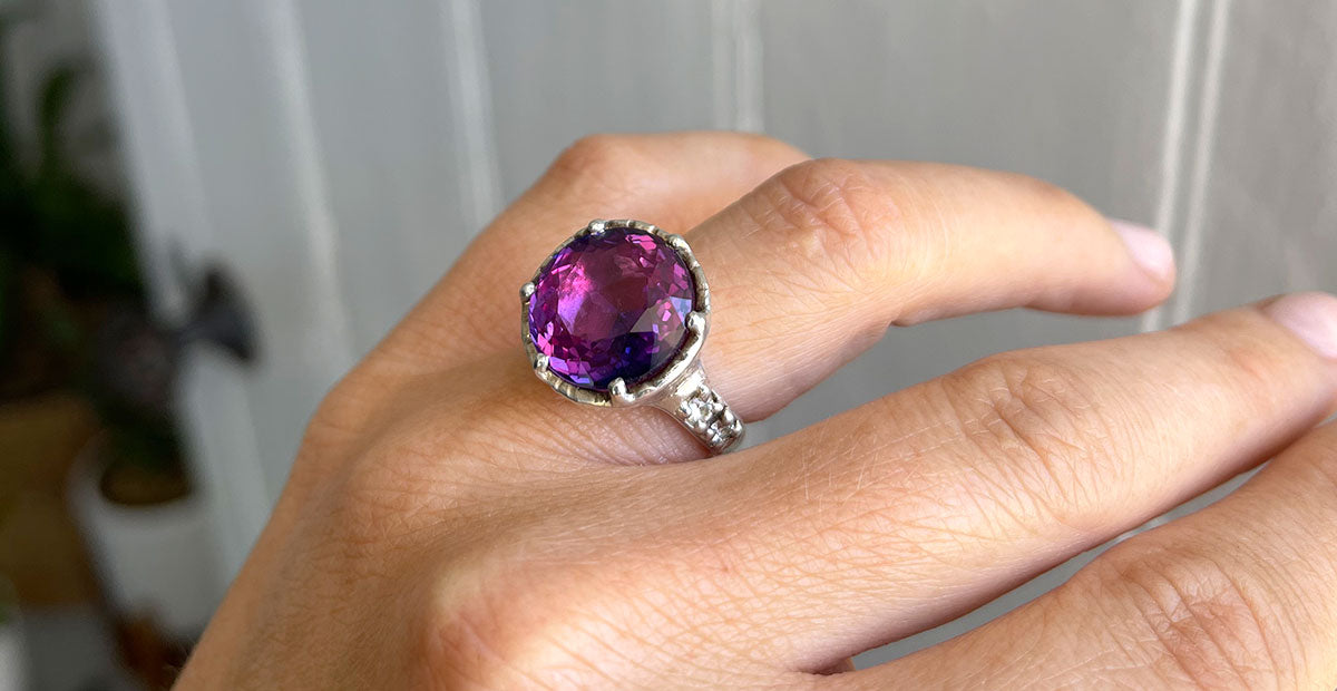 Sterling silver handmade ring with purple ametrine stone