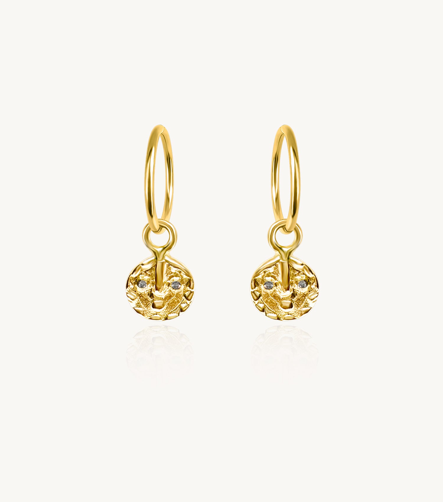 SUN MASK CHARM HOOPS 9CT GOLD